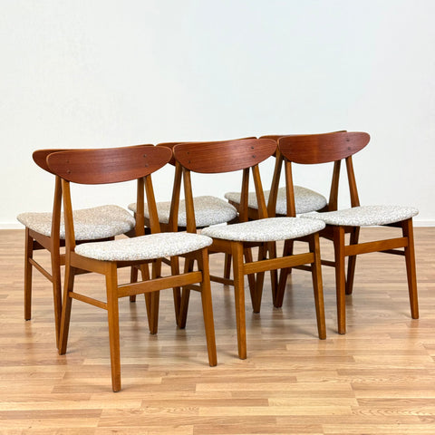 Set of 6 dining chairs in beech & teak, Farstrup, 1950s-60s, Denmark - Beyo Vintage