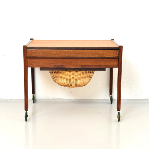 Danish teak sewing table on wheels, 1950s-60s. - Beyo Vintage