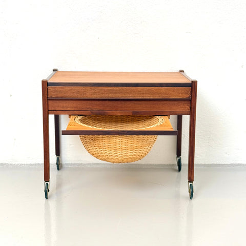 Danish teak sewing table on wheels, 1950s-60s. - Beyo Vintage