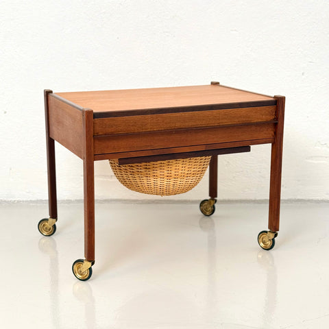 Danish teak sewing table on wheels, 1950s-60s. - Beyo Vintage