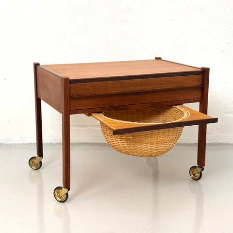 Danish teak sewing table on wheels, 1950s-60s. - Beyo Vintage
