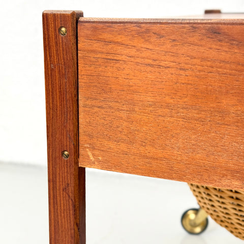 Danish teak sewing table on wheels, 1950s-60s. - Beyo Vintage