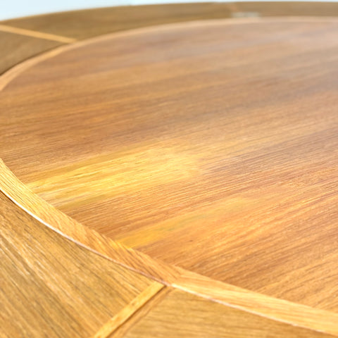 Flip-flap round dining table in oak by Dyrlund, 1970s, Denmark - Beyo Vintage