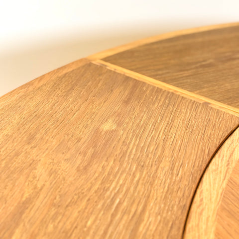 Flip-flap round dining table in oak by Dyrlund, 1970s, Denmark - Beyo Vintage