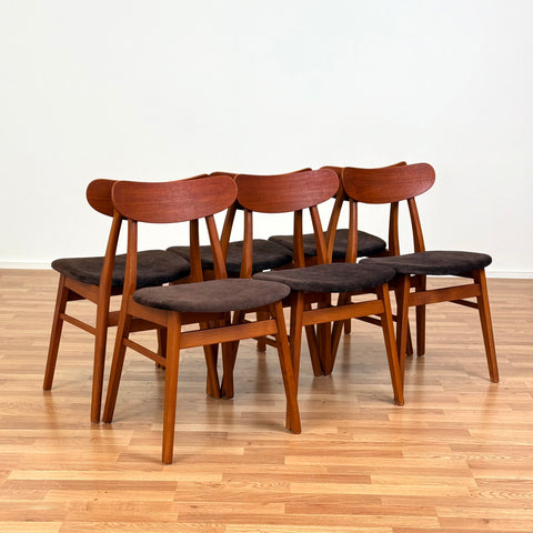 Set of 6 dining chairs in beech & teak by Faldsed, 1950s-60s, Denmark - Beyo Vintage