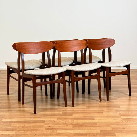 Set of 6 dining chairs in solid walnut & teak, 1950s-60s, Denmark - Beyo Vintage