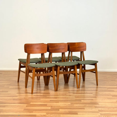 Set of 6 dining chairs in teak and beech, 1950s-60s, Denmark
