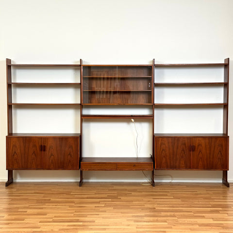Wall unit / Shelving system in Santos rosewood, 1950s-60s, Sweden