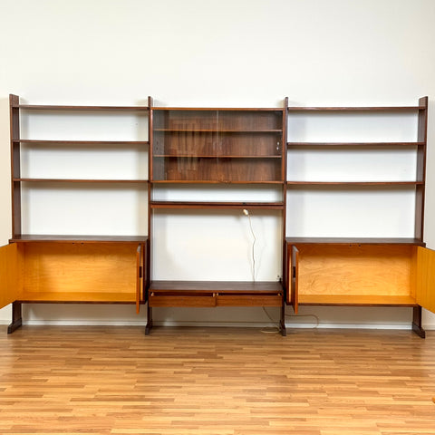 Wall unit / Shelving system in Santos rosewood, 1950s-60s, Sweden